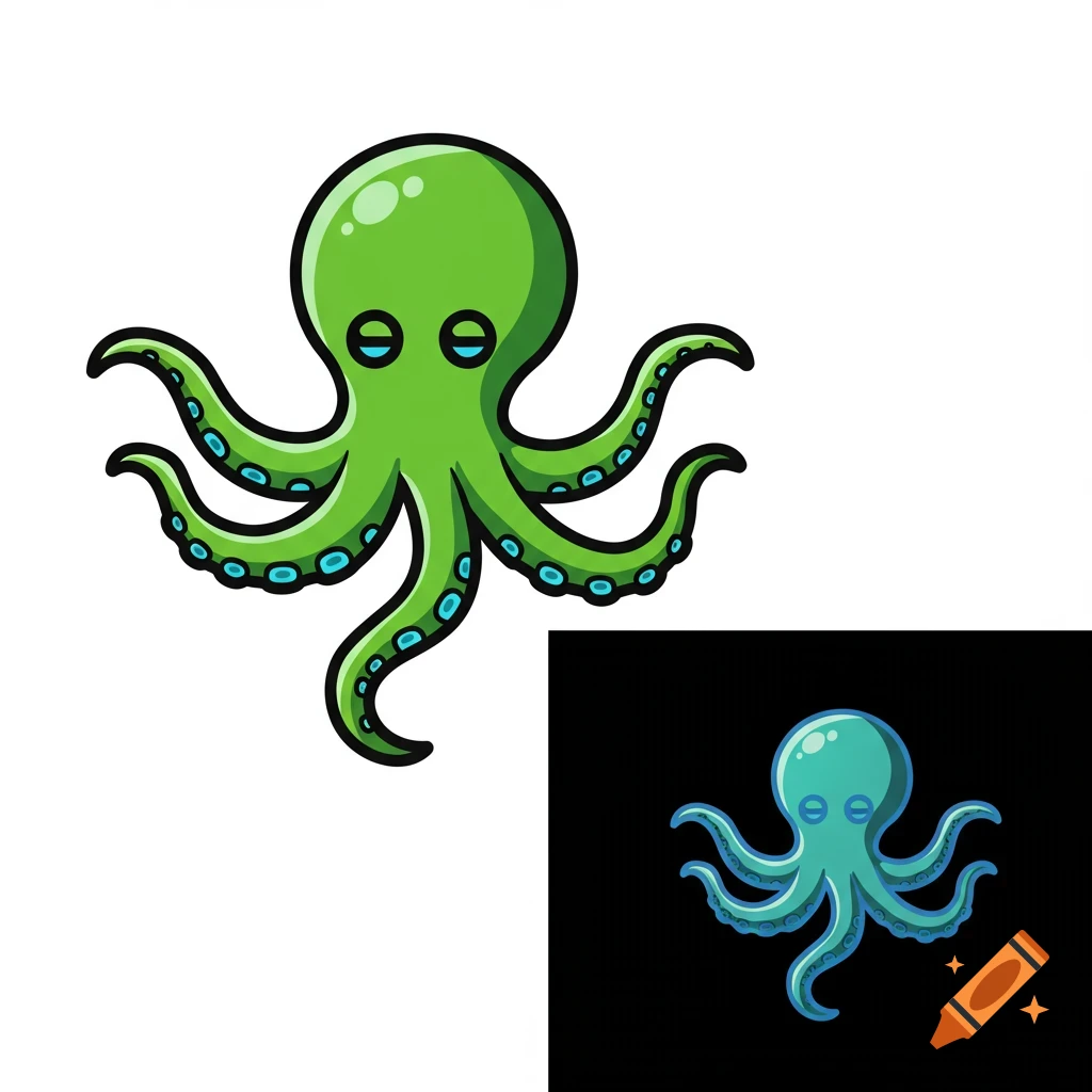 Cartoony Cyber Green Octopus Logo On Craiyon