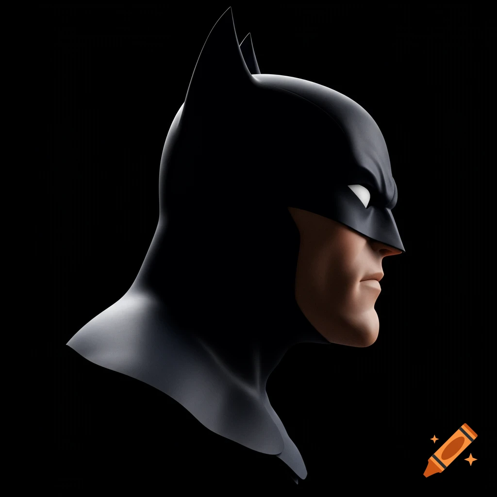 Side portrait bust of Batman's head and neck in Batman: The Animated Series style against black.