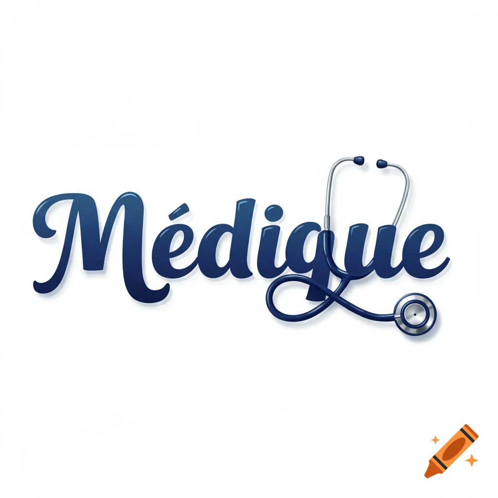 Stylized blue text spelling 'Médique' intertwined with a stethoscope