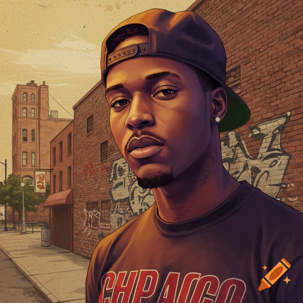 A young man in a baseball cap and t-shirt in an urban setting.