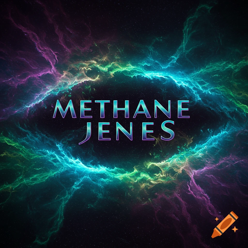 Band name Methane Jenes centered within a vibrant abstract space nebula.
