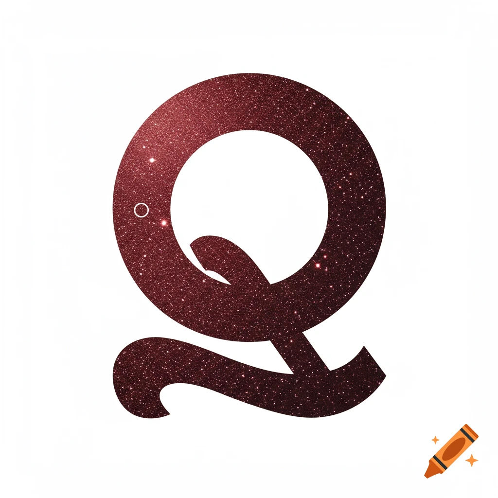 Stylized letter Q with red glitter texture on white background.