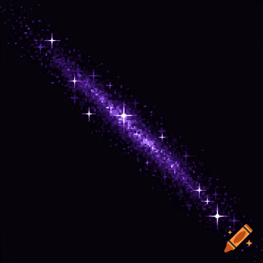 Pixel art of purple and white stars on a black background.