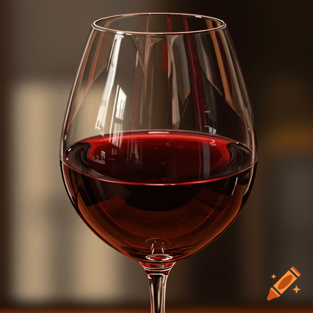 A close-up of a glass of red wine.