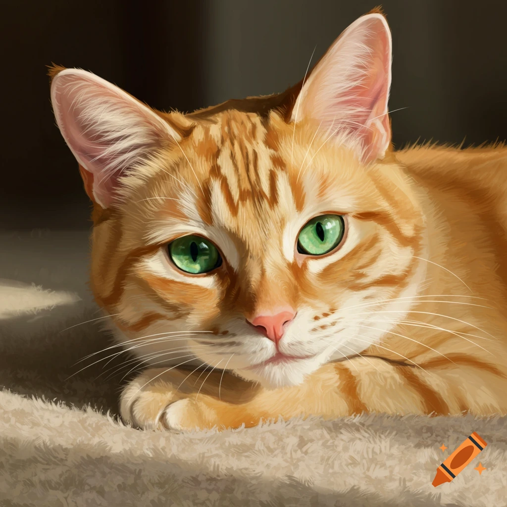 Close-up of an orange tabby cat with green eyes