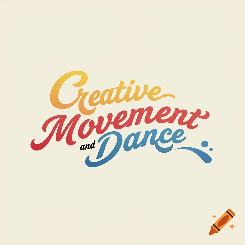 Logo with script text 'Creative Movement and Dance' in a color gradient