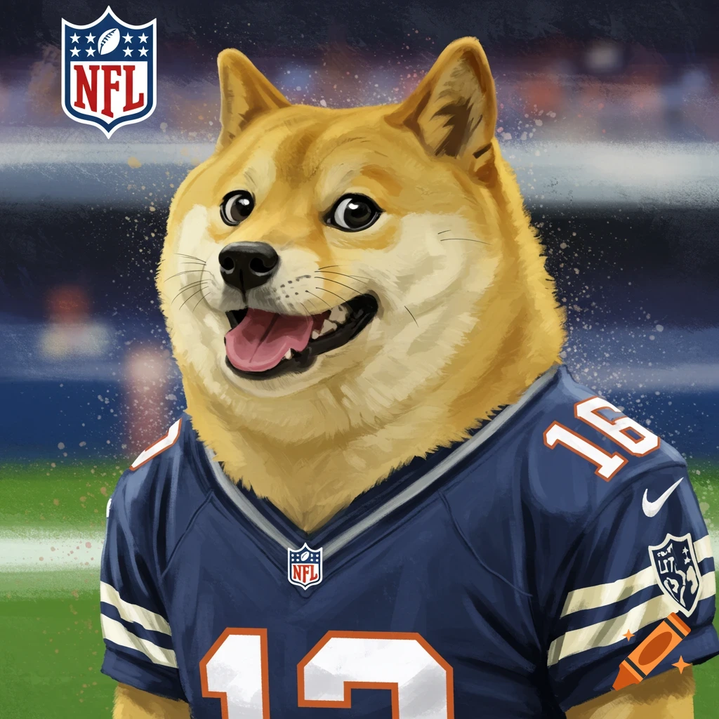 Doge meme wearing an NFL football jersey