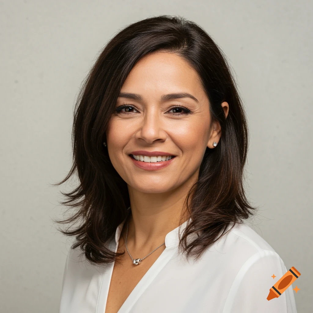 Smiling woman in a white shirt wearing a necklace, portrait