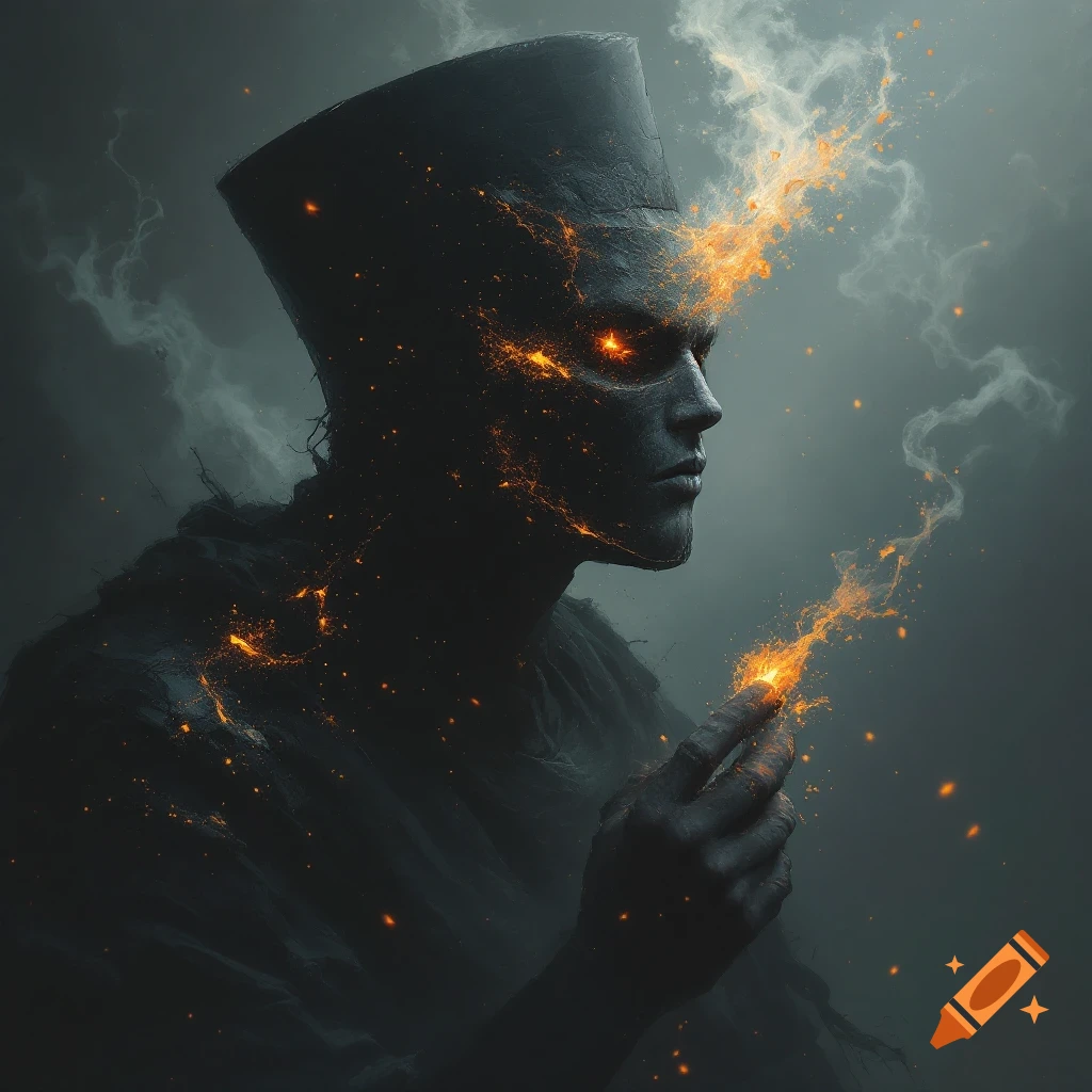 A dark figure with glowing eyes and energy effects