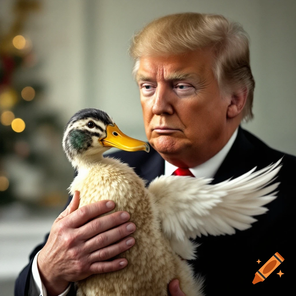 Donald Trump holding a duck in a photorealistic style