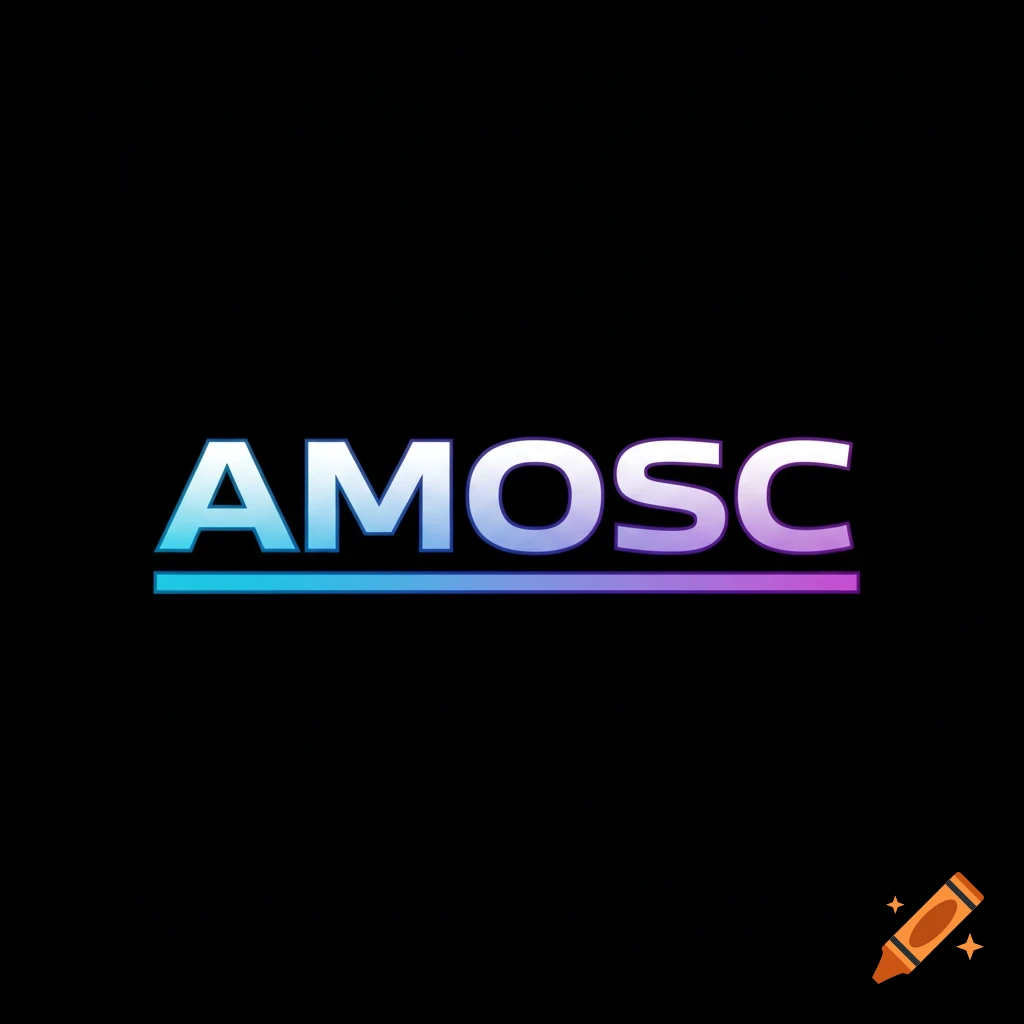 The word AMOSC in blue and purple gradient text with a matching underline on a black background.