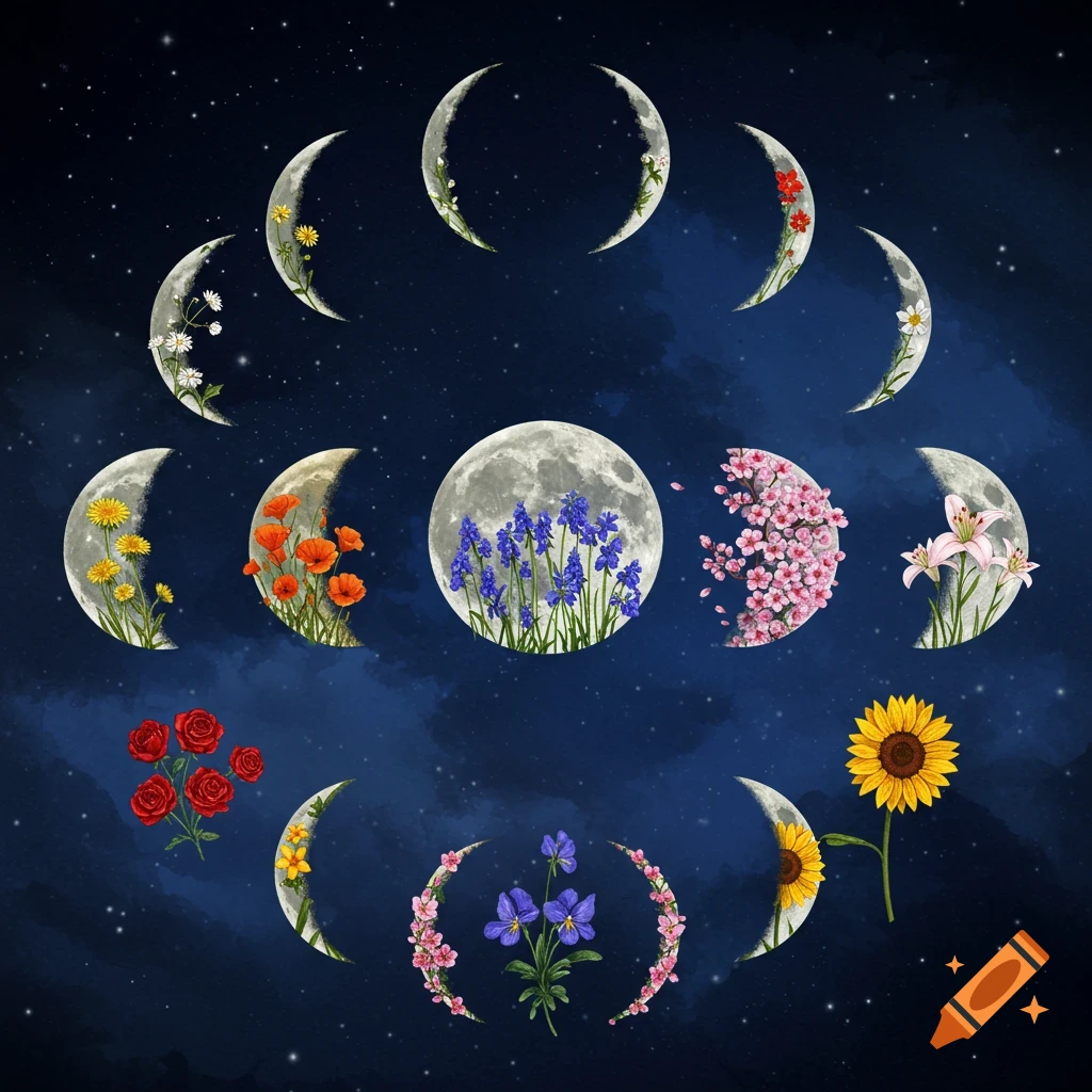 Moon Phases With Flowers On Craiyon moon-phases-with-flowers-on-craiyon