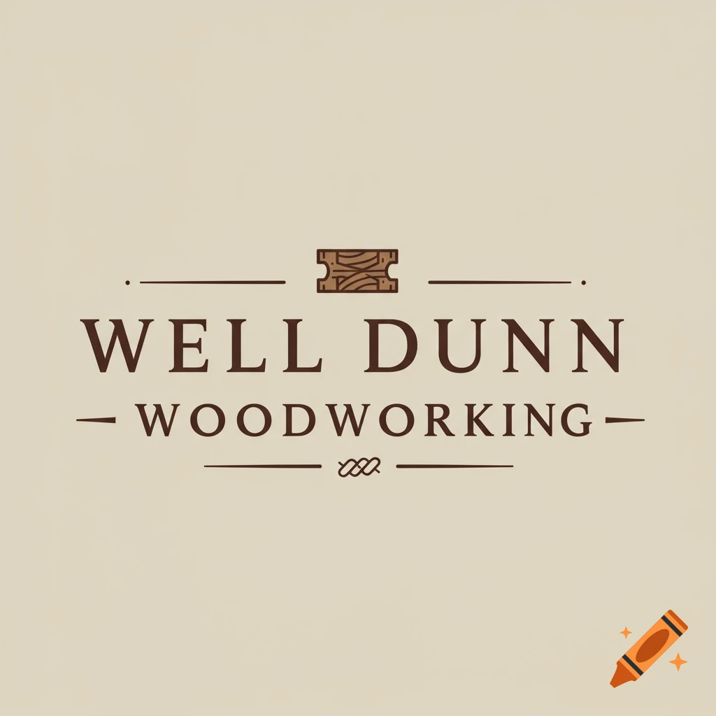 Logo for Well Dunn Woodworking with text and woodworking icon.