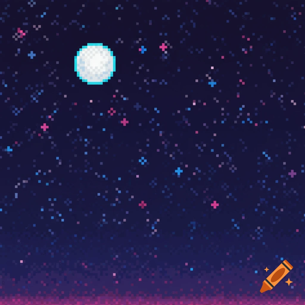 Pixel art night sky with moon and stars