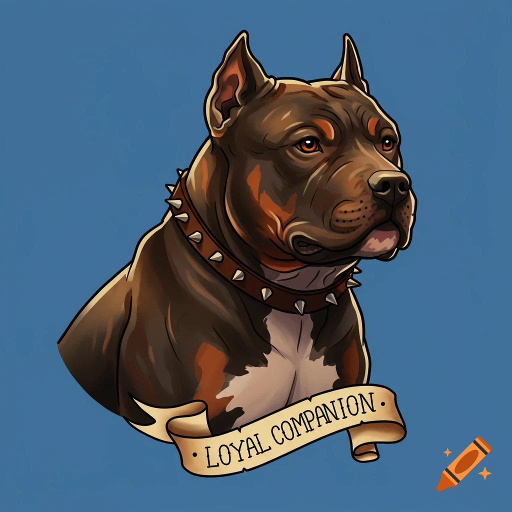 Digital illustration of a pitbull in American traditional tattoo style with a banner reading 'LOYAL COMPANION'