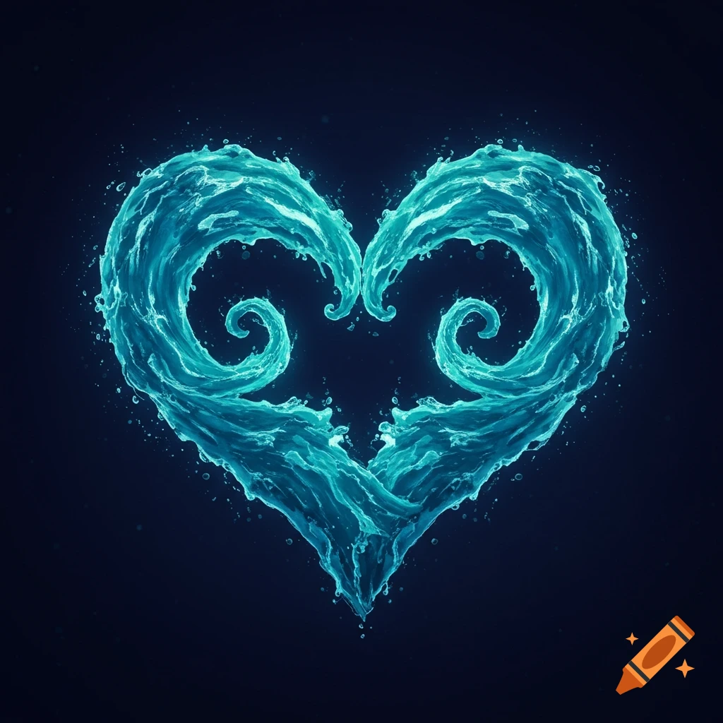 A stylized heart shape made of blue splashing water.