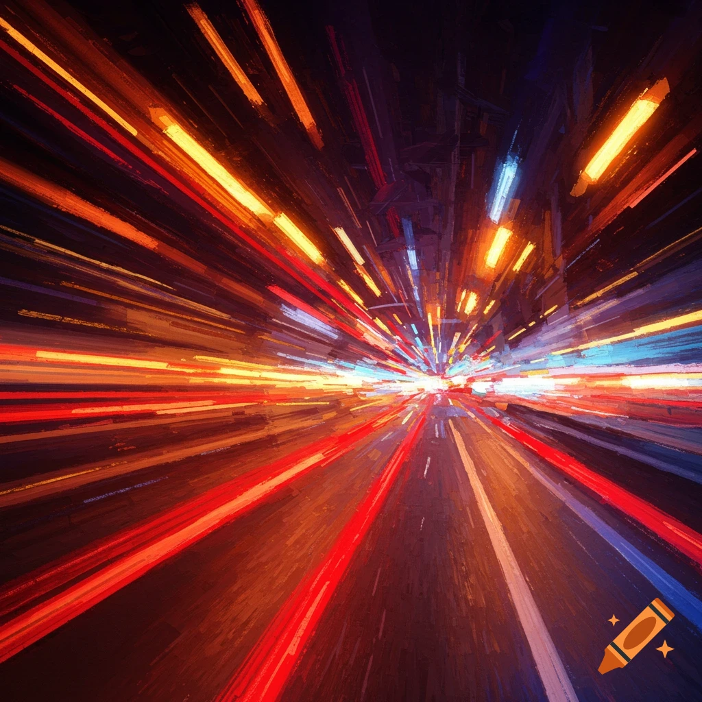 Abstract image of colorful light streaks from speeding traffic on a road.