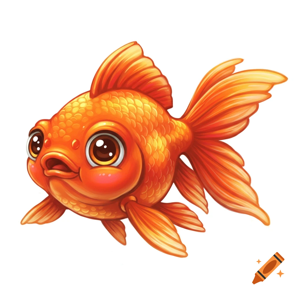 A cute cartoon goldfish with big eyes