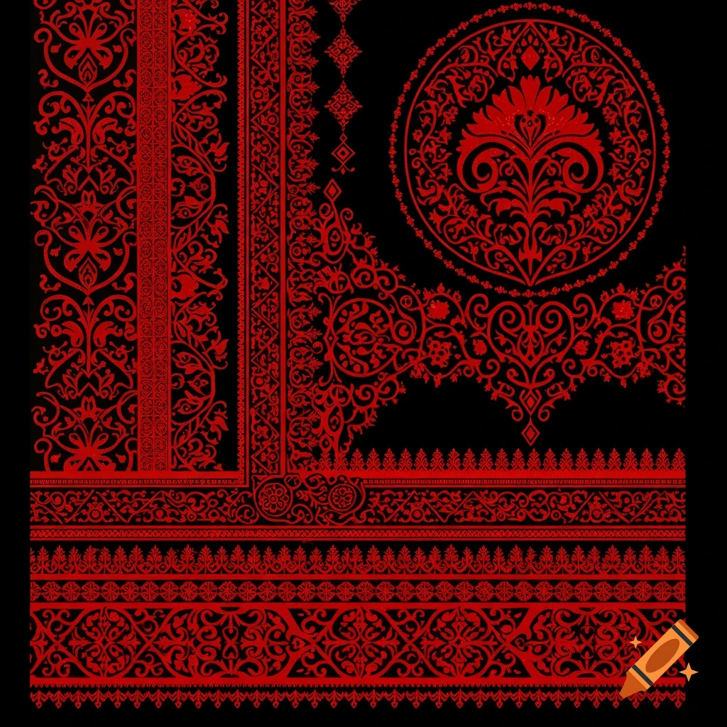 Detailed red intricate pattern on black background