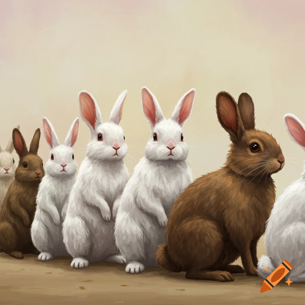 Several rabbits waiting in a line
