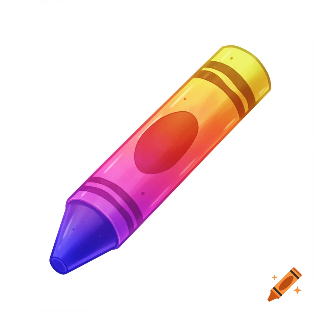 A vibrant, rainbow-colored crayon in a cartoon style on a white background.