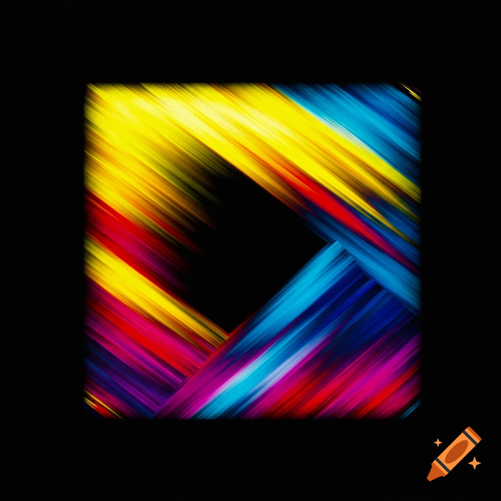 Abstract image of colorful diagonal streaks within a dark square.