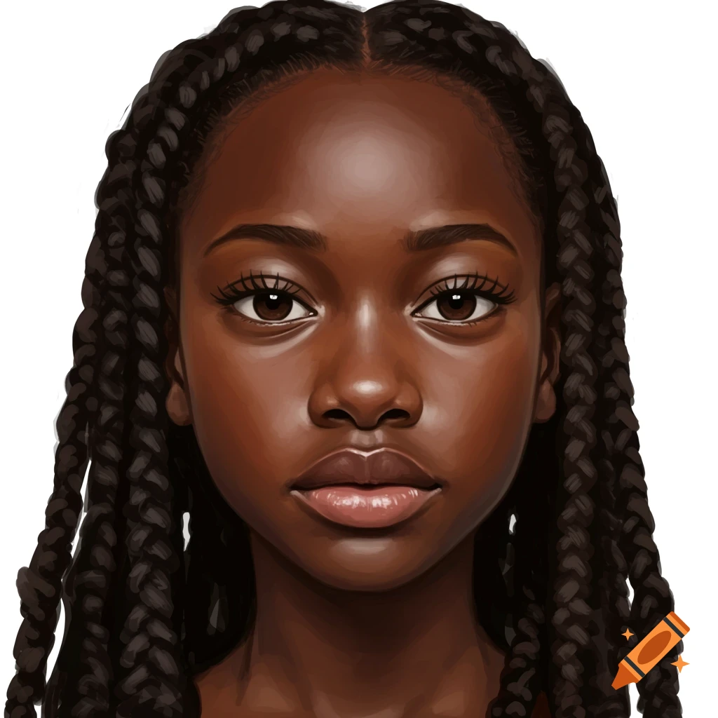 A portrait of a young Black girl with braids looking forward.