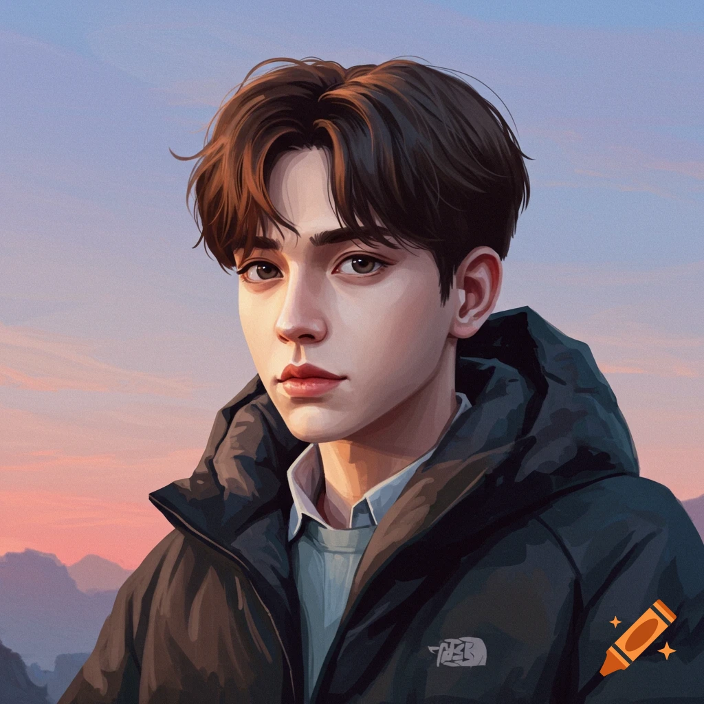 A young man in a black puffer jacket outdoors.