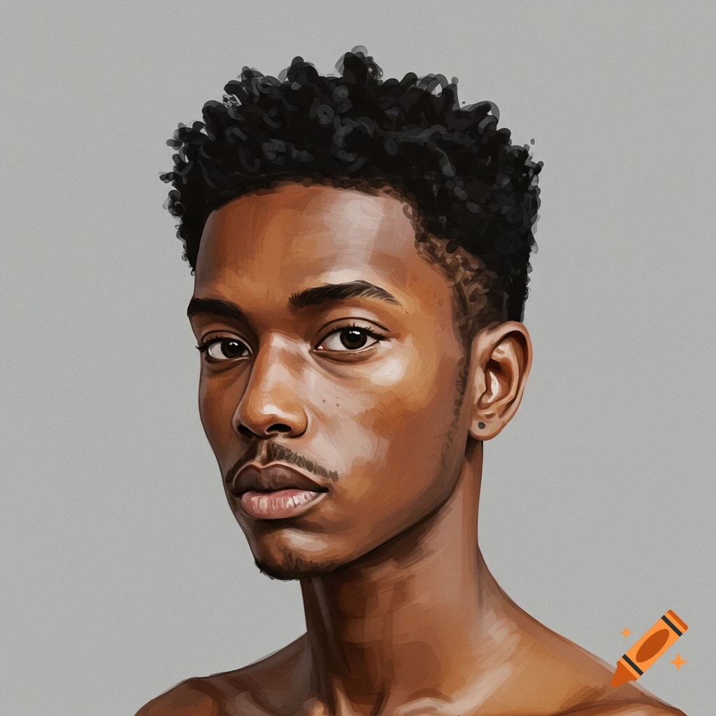 A portrait of a young Black man on a gray background.