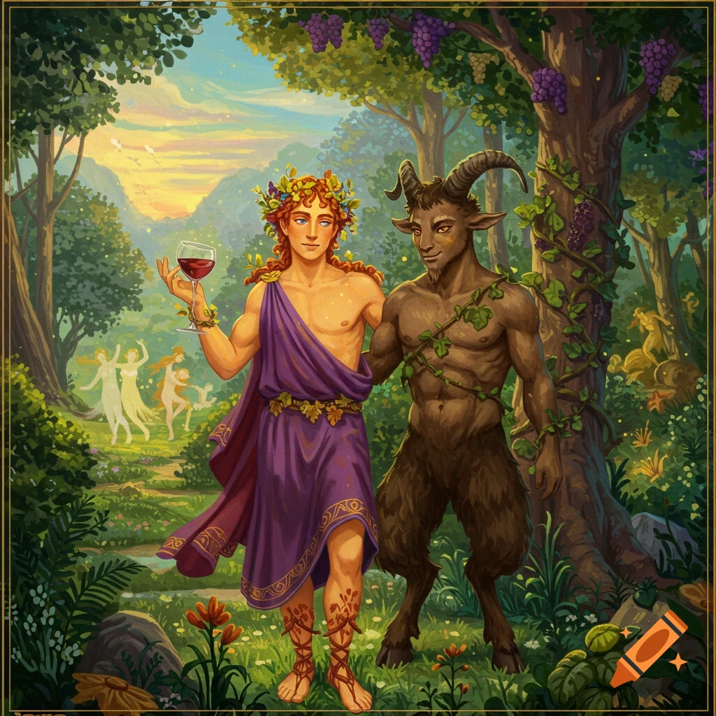 Dionysus and Pan in a forest