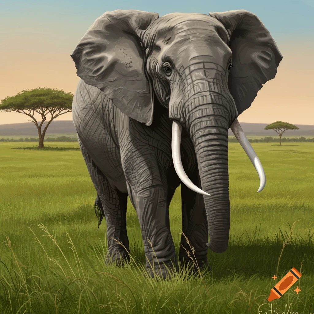 An elephant in a grassy savanna