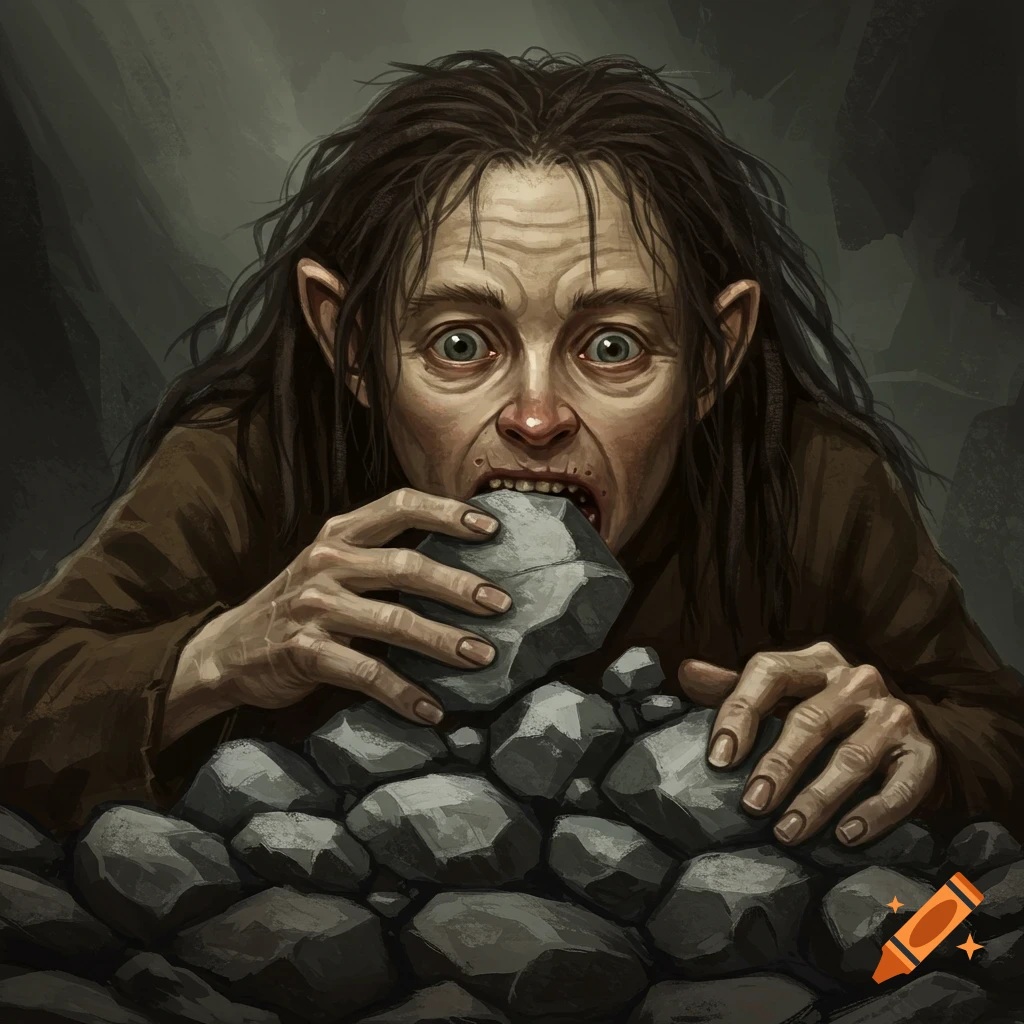 Creature resembling Sm
éagol eating a rock.