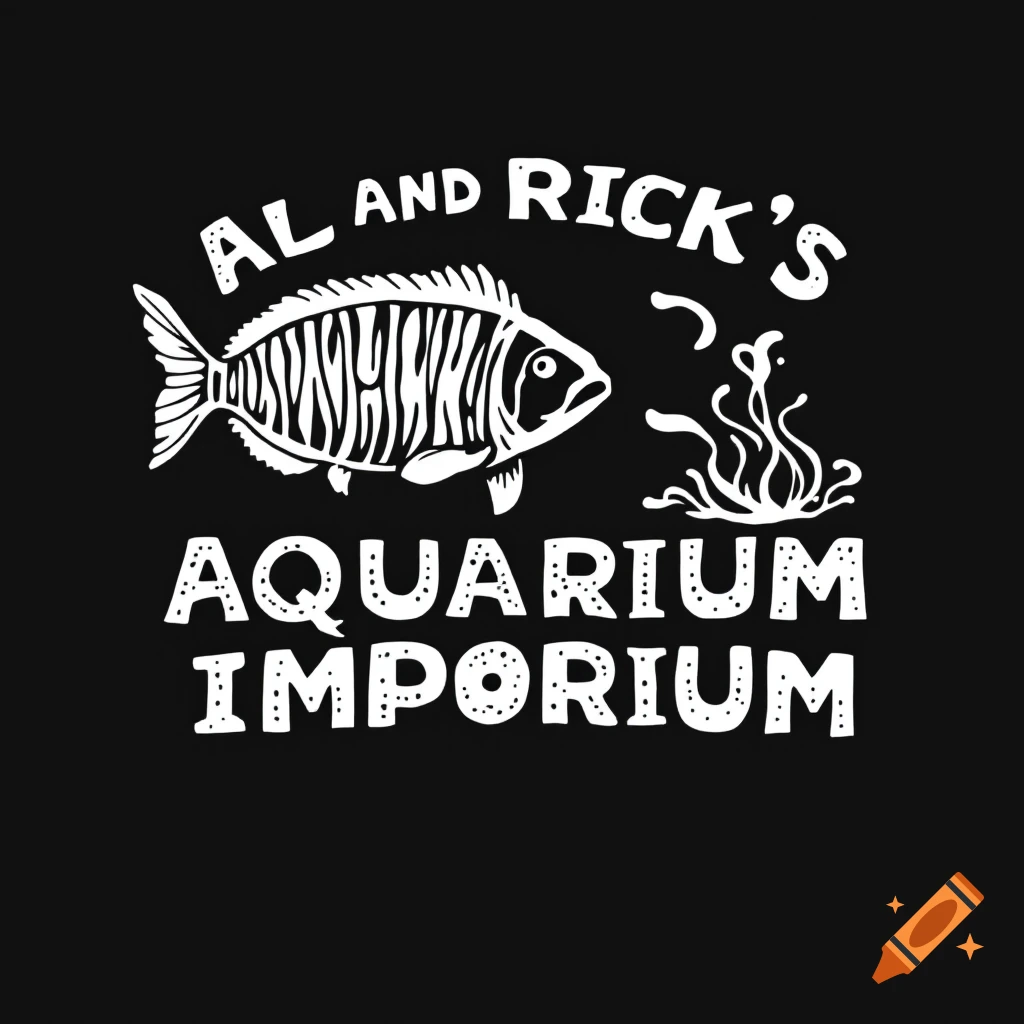 Black and white logo with a fish and text 'AL AND RICK'S AQUARIUM IMPORIUM'