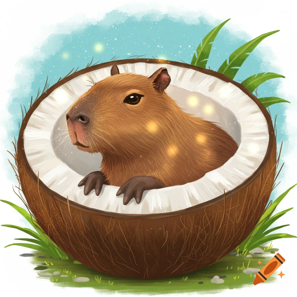 a capybara in a coconut.