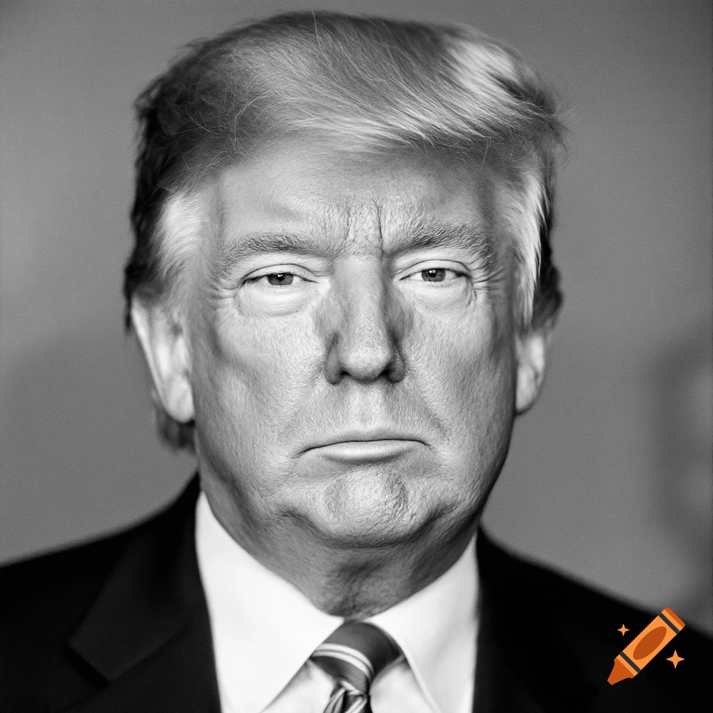Black and white portrait of Donald Trump
