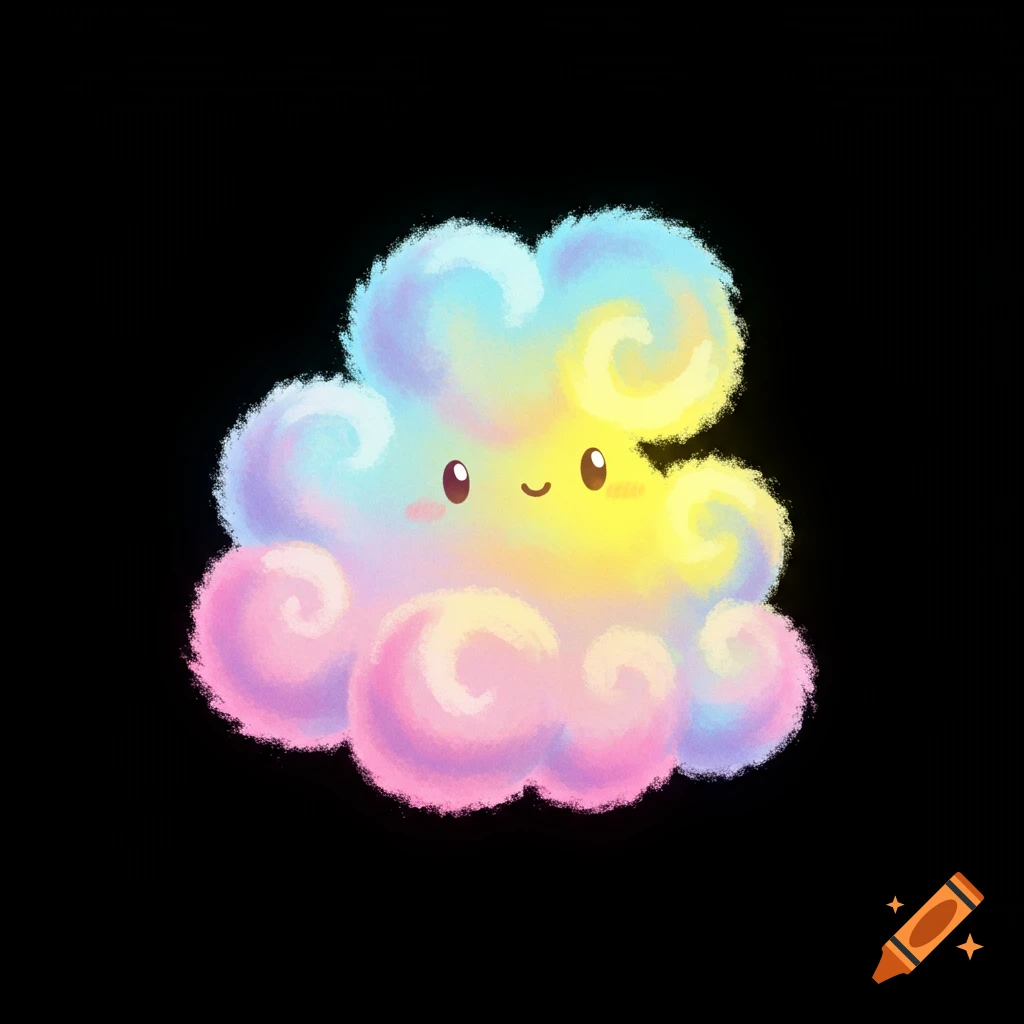 A cute pastel rainbow-colored cloud with a smiling face.