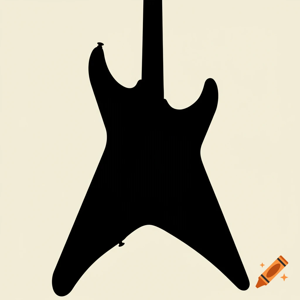 A black silhouette of a modern electric guitar shape on a light background.