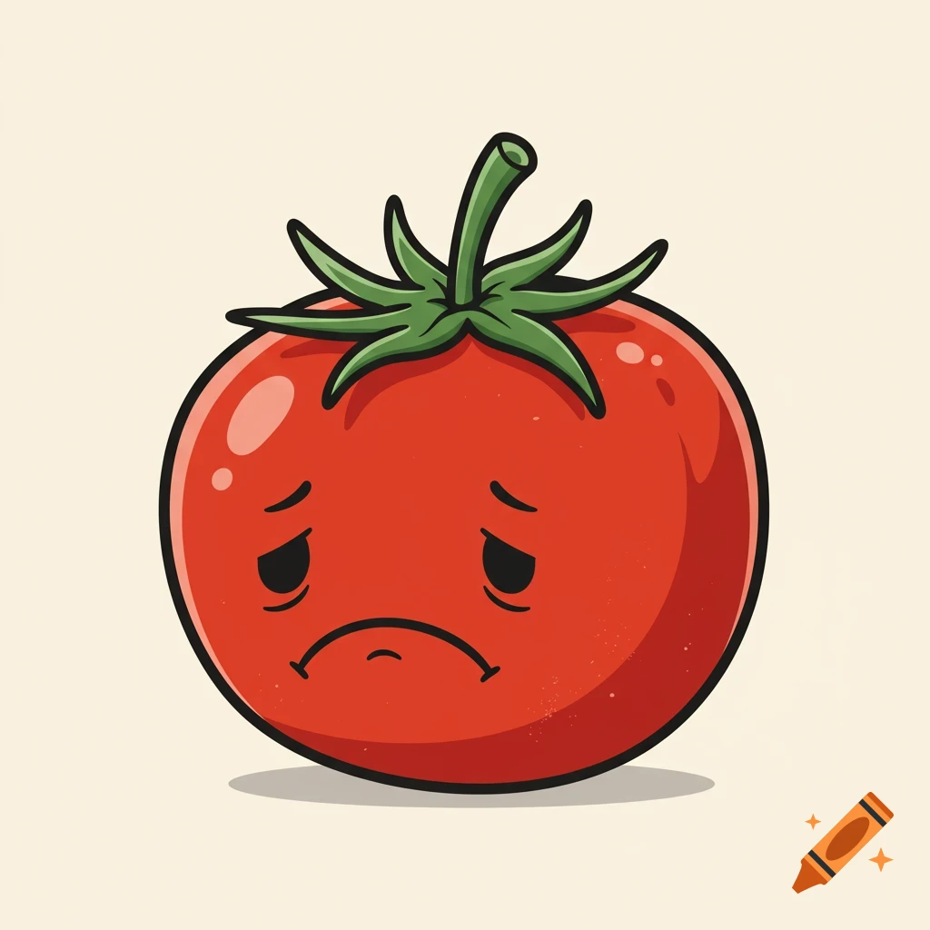 A cartoon vector graphic of a sad tomato
