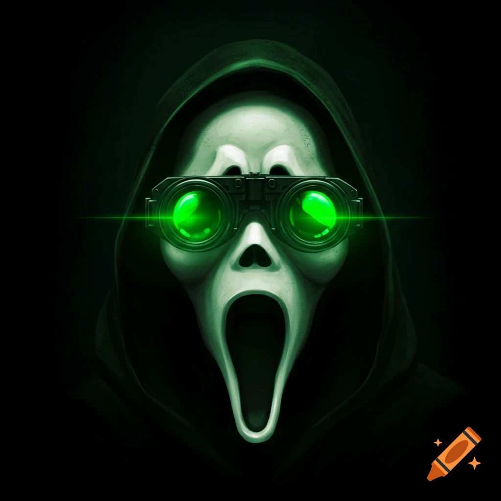 Scream mask with night vision goggles