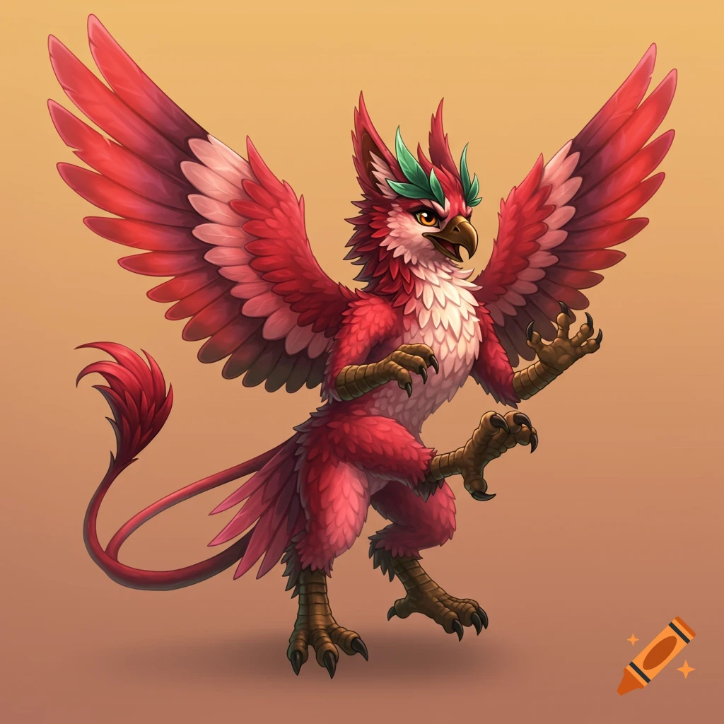 A red gryphon with wings spread.