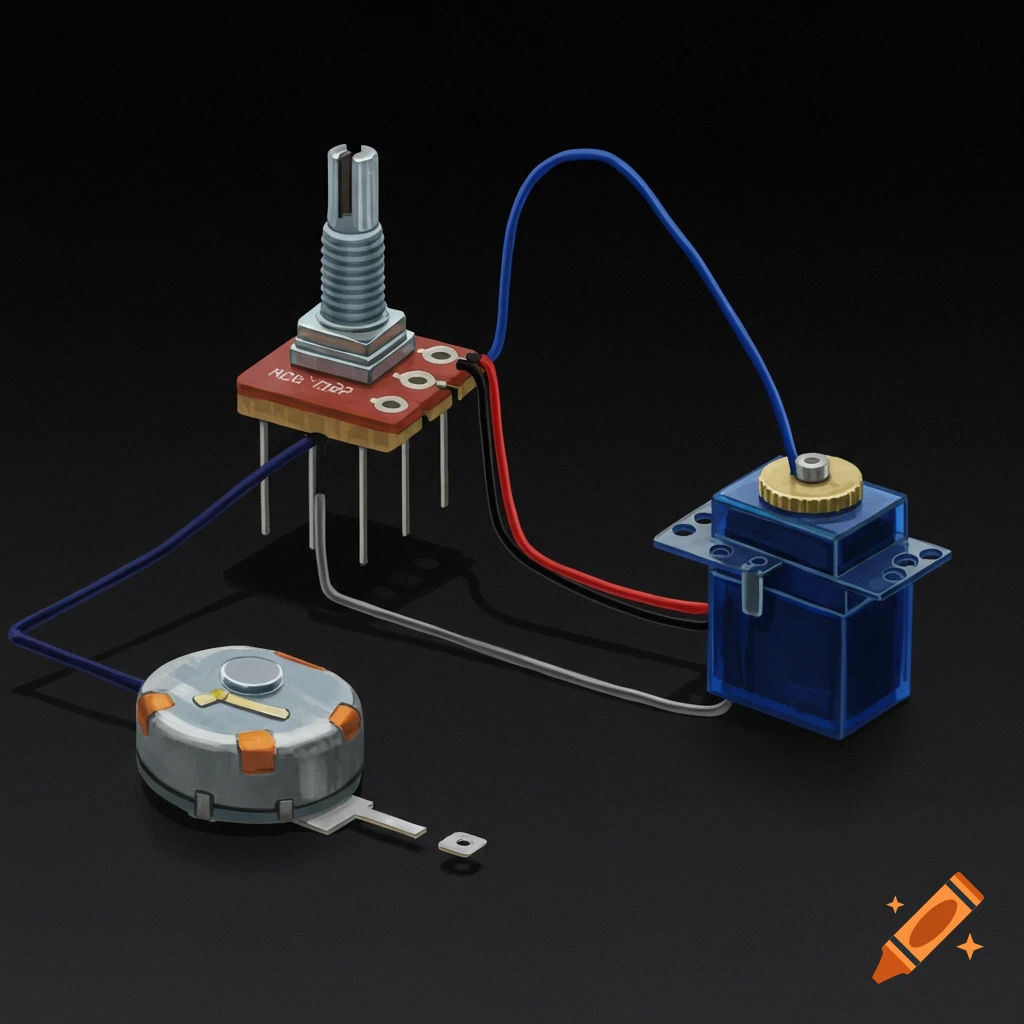 Potentiometer and servo setup as shown in a YouTube video on Craiyon