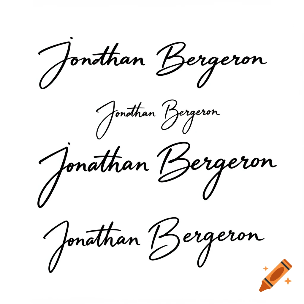 Multiple black signatures of Jonathan Bergeron on white.