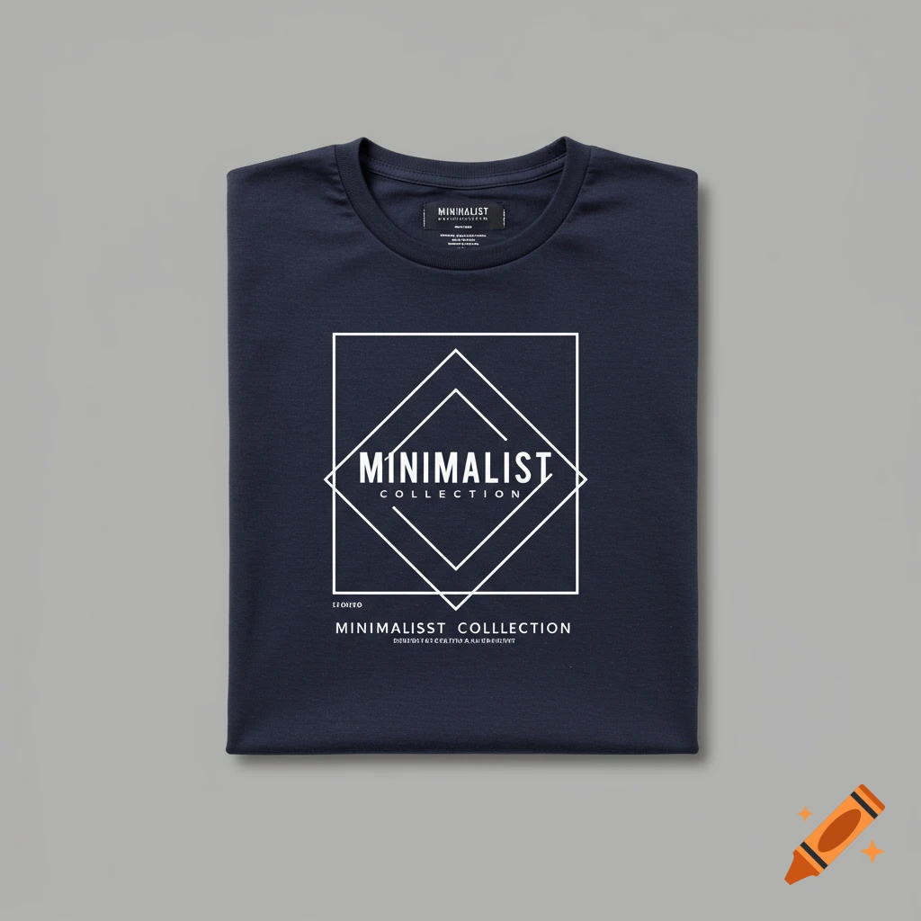 Navy blue t-shirt with a white minimalist logo and 'MINIMALIST COLLECTION' text
