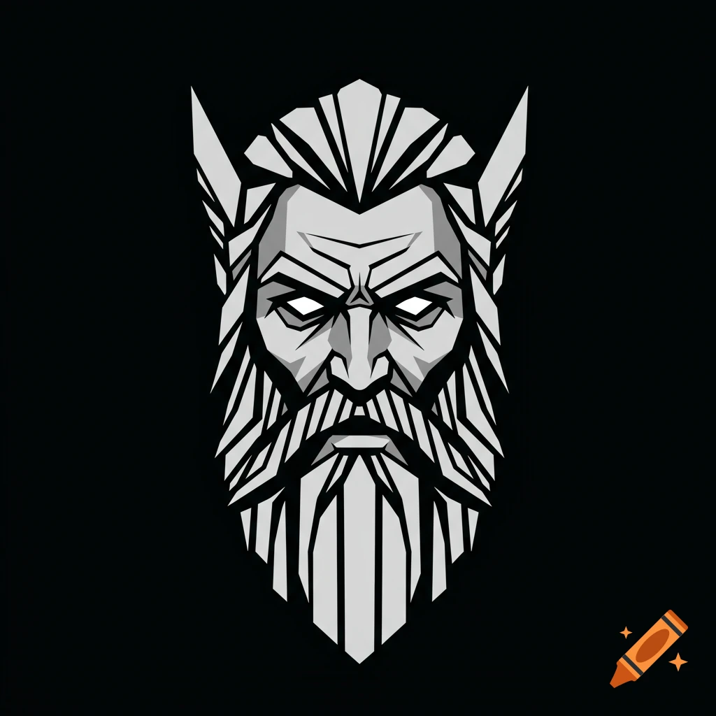Geometric style portrait of Odin's face.