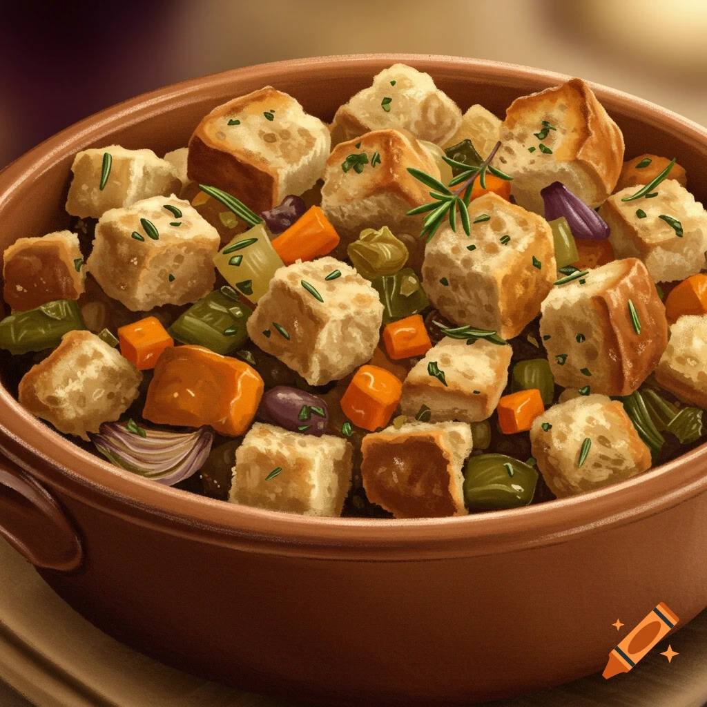Turkey stuffing in a bowl.
