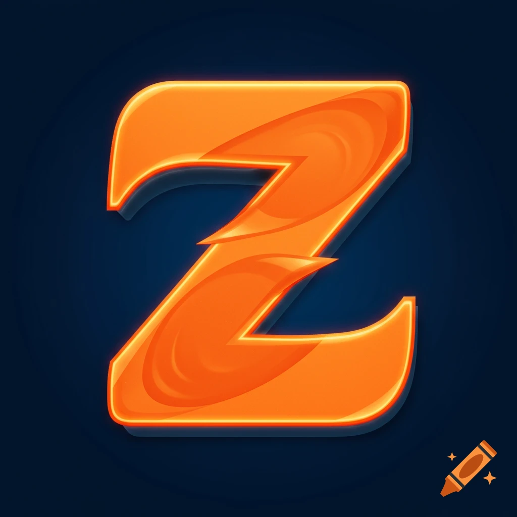 A shiny orange letter Z in a stylized painting.