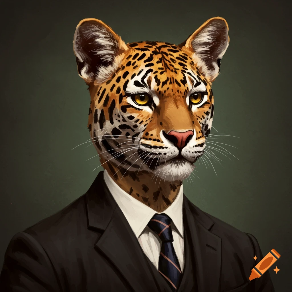 A jaguar wearing a suit and tie.