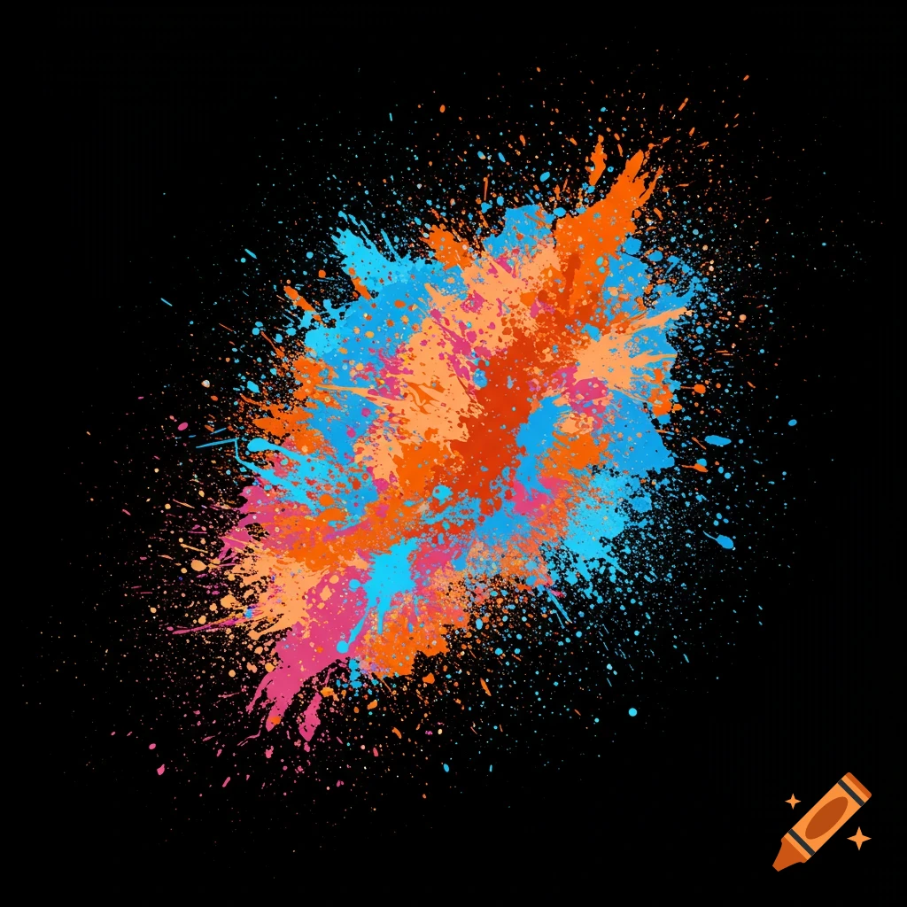 Colorful paint splatter on a black background.