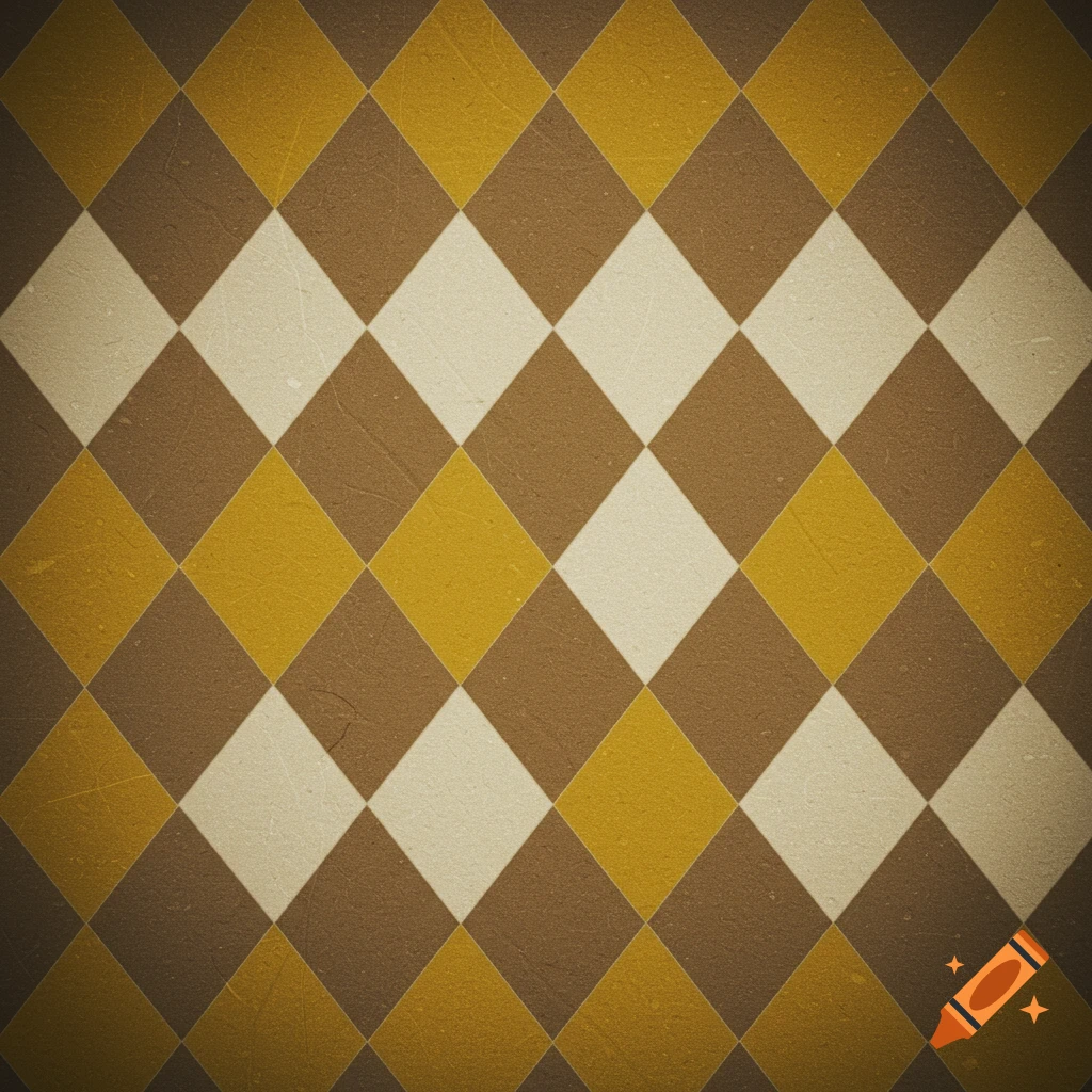 Mid-century modern diamond pattern in brown, yellow, and cream.