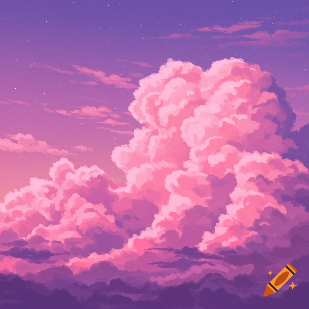 Pink and purple clouds during sunset in an anime style.